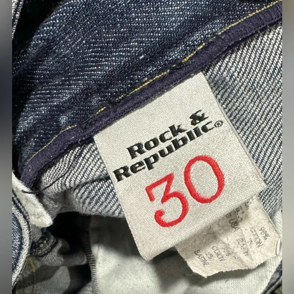 Rock and Republic Issac mid rise flare medium wash jean gold distressing US30 - Picture 5 of 7